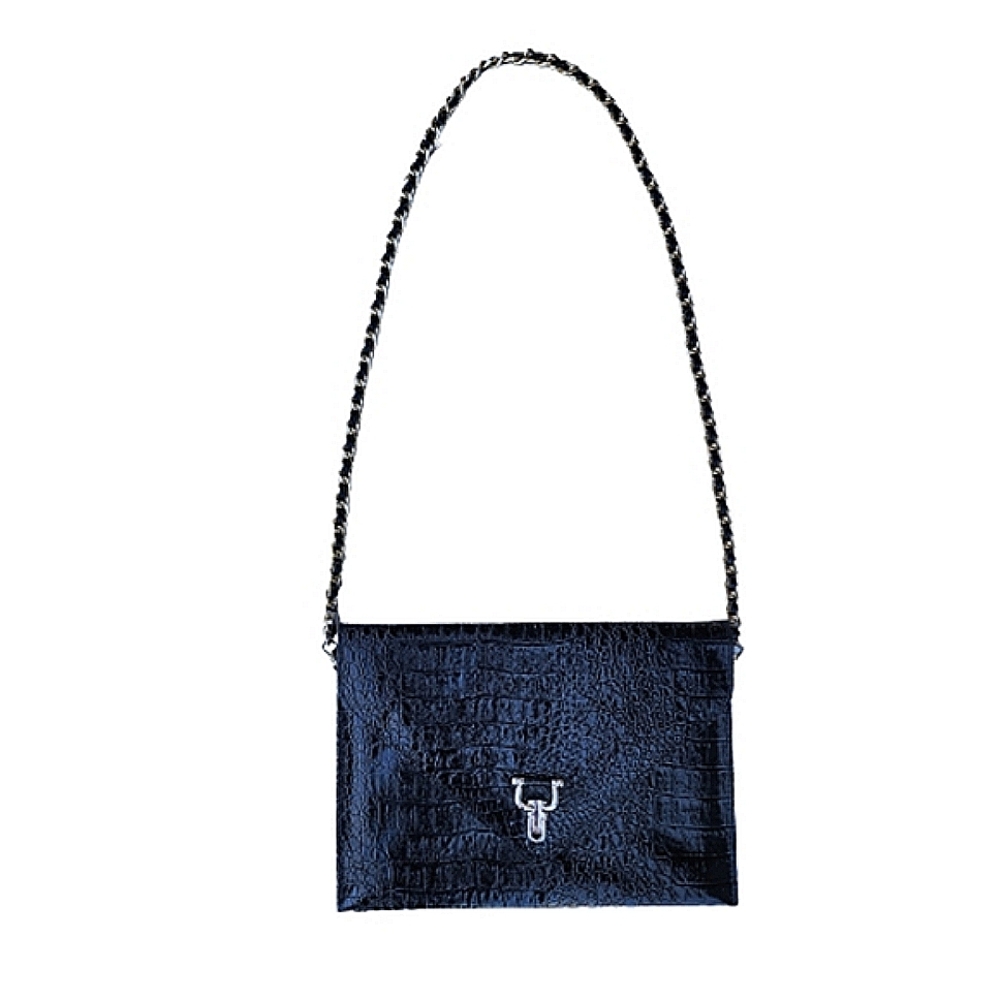 Faux Leather Faux Alligator Embossed Black Crossbody Purse Detactable Chain ♥️